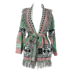 Patterned Cardigan with Fringe boho Alanui like